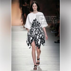 Blumarine White Dress with Black Floral Appliqué